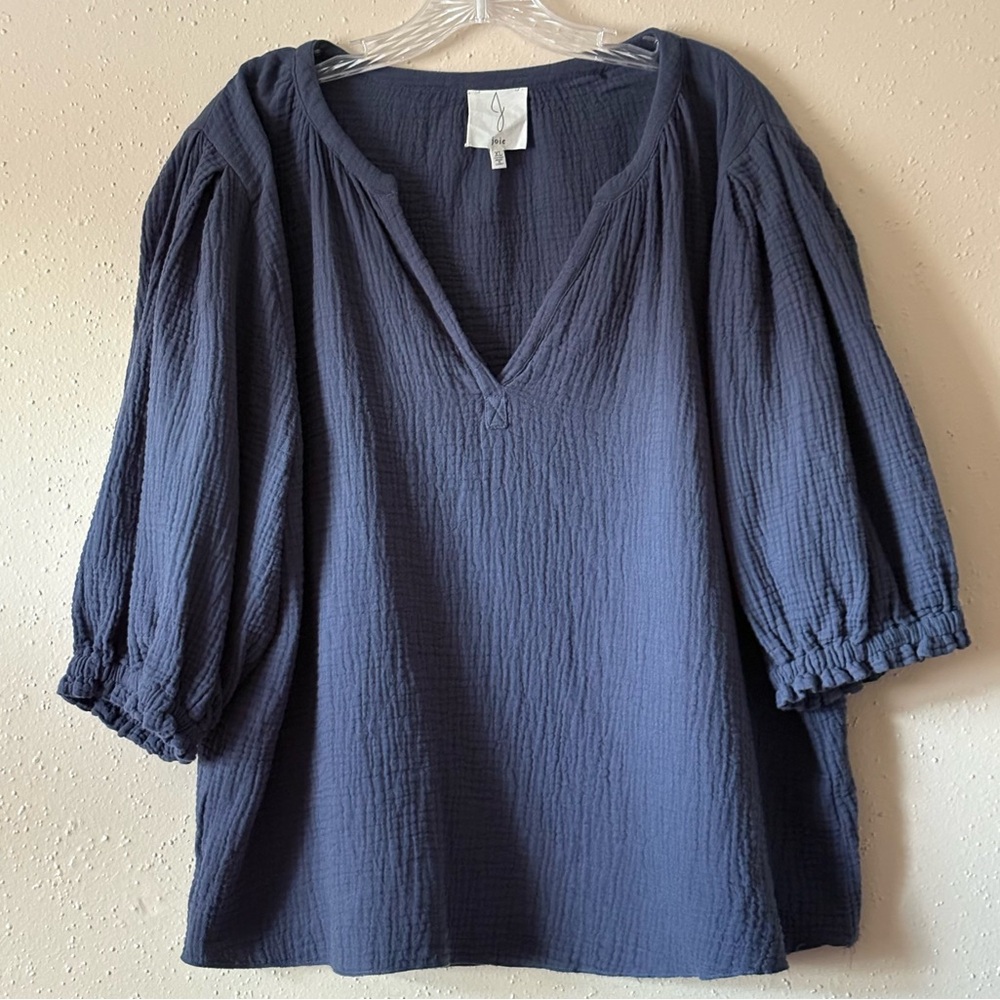 Joie Gauze Puff Sleeves Navy Top XL